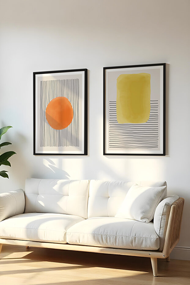 Wooden Black Framed 2 Piece Set Painting Huhu135 - Double Painting Set Black Frame