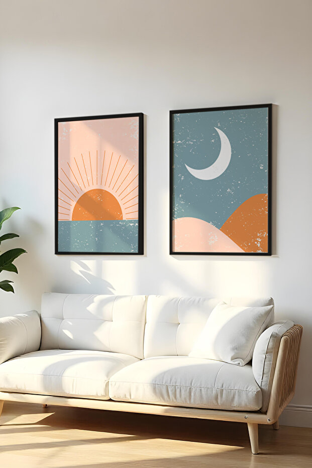 Wooden Black Framed 2 Piece Set Painting Huhu6 - Double Painting Set Black Frame