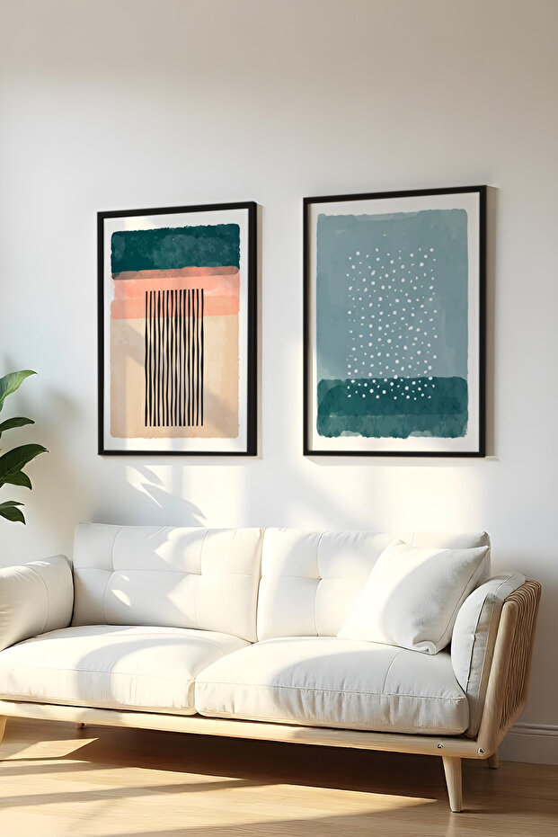 Wooden Black Framed 2 Piece Set Painting Huhu54 - Double Painting Set Black Frame