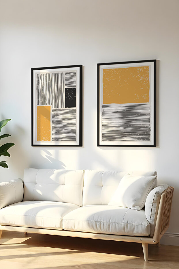 Wooden Black Framed 2 Piece Set Painting Huhu130 - Double Painting Set Black Frame