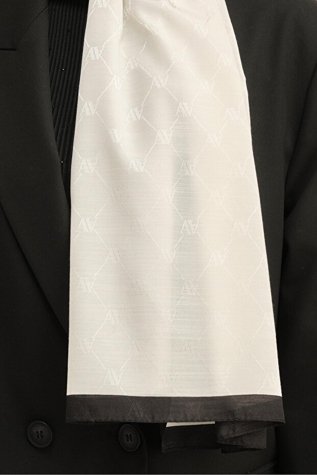 Trend Monogram Şal - 2 - Krem Siyah 159 - 2
