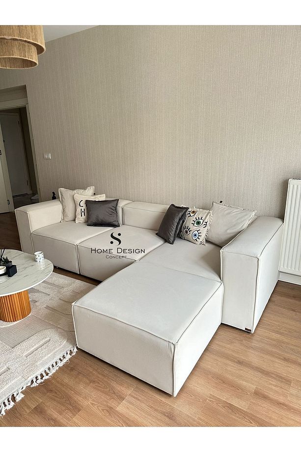 Frida 4 Modül Pofidik Modüler Kanepe L Köşe Koltuk Takımı, Yönsüz Kadife - 1