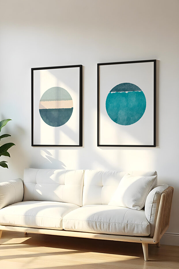 Wooden Black Framed 2 Piece Set Painting Huhu71 - Double Painting Set Black Frame