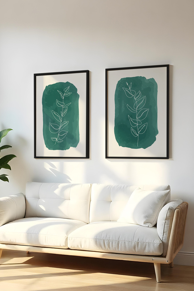 Wooden Black Framed 2 Piece Set Painting Huhu89 - Double Painting Set Black Frame