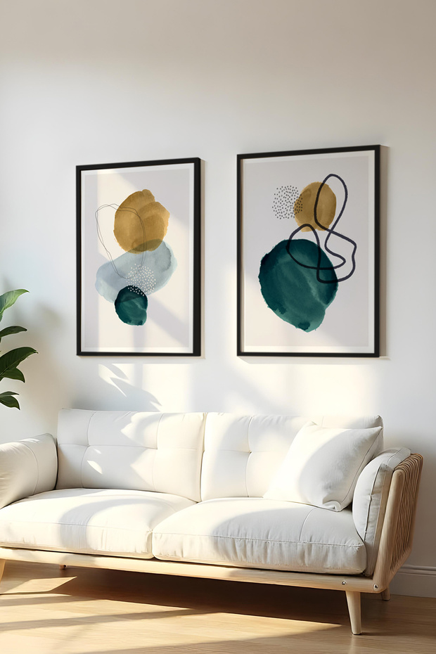 Wooden Black Framed 2 Piece Set Painting Huhu120 - Double Painting Set Black Frame