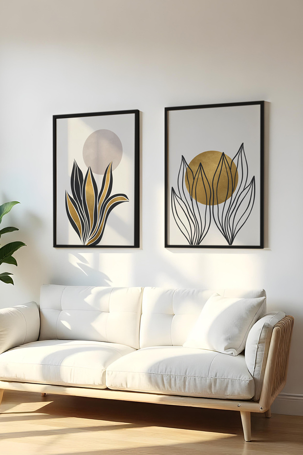 Wooden Black Framed 2 Piece Set Painting Huhu78 - Double Painting Set Black Frame