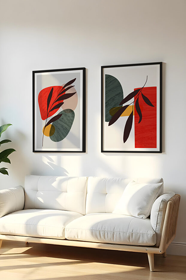 Wooden Black Framed 2 Piece Set Painting Huhu44 - Double Painting Set Black Frame