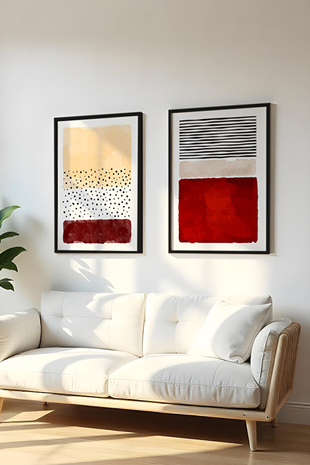 Wooden Black Framed 2 Piece Set Painting Huhu56 - Double Painting Set Black Frame