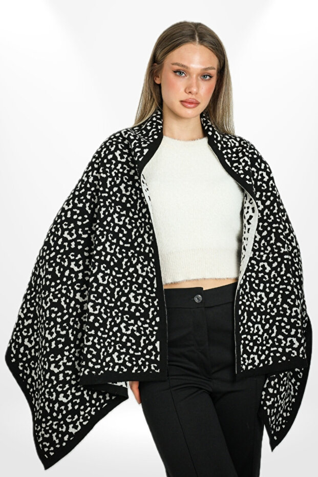 Double-sided knitted shoulder shawl - neck scarf - special occasion shoulder wrap - winter shawl - black - ecru