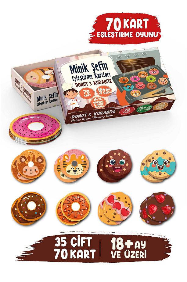 Minik Şefin Eşleştirme Kartları Donut Ve Kurabiye Beceri Zeka Geliştirme Oyunu Kartları Memory Game - 1