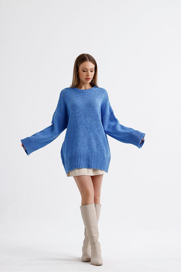 Oversize Basic Uzun Kadın Kazak - 4