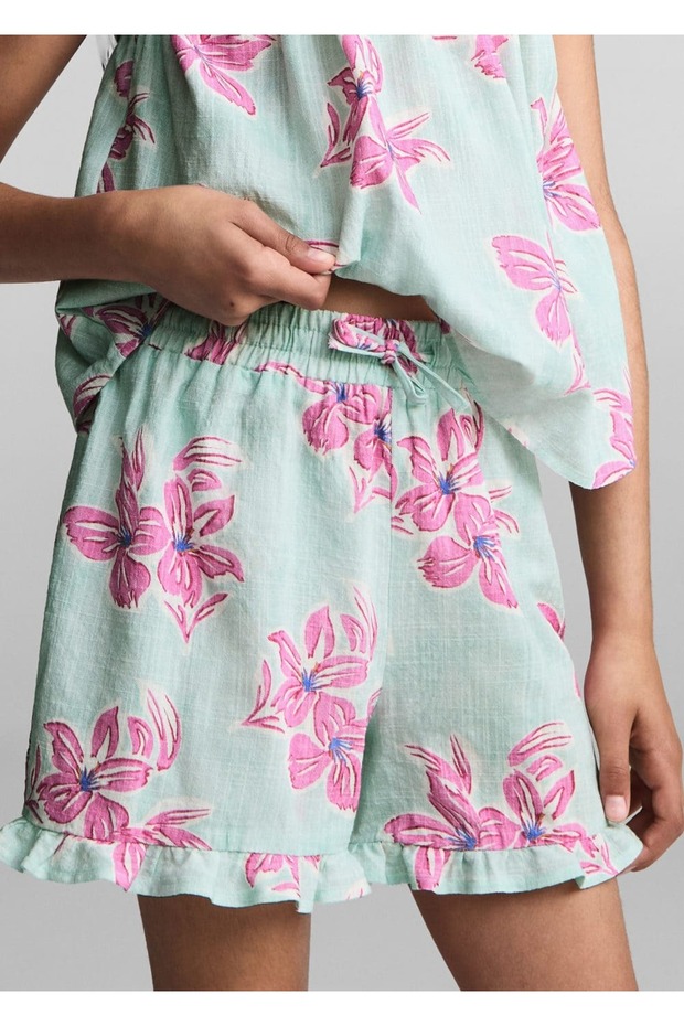 Çiçekli pamuklu şort - 6