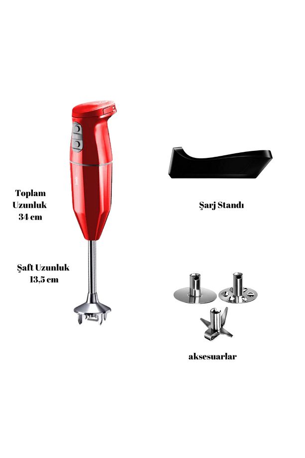 Bamix Cordless Şarjlı Kablosuz El Blenderi 20 Dakika Kullanım 15500 Devir 3 Hız Ayarı Kırmızı - 2