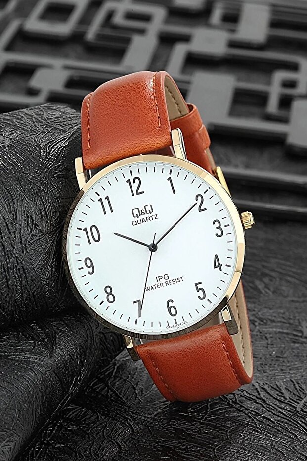 Classic Men's Wrist Watch with Tan Leather Band and Numbers