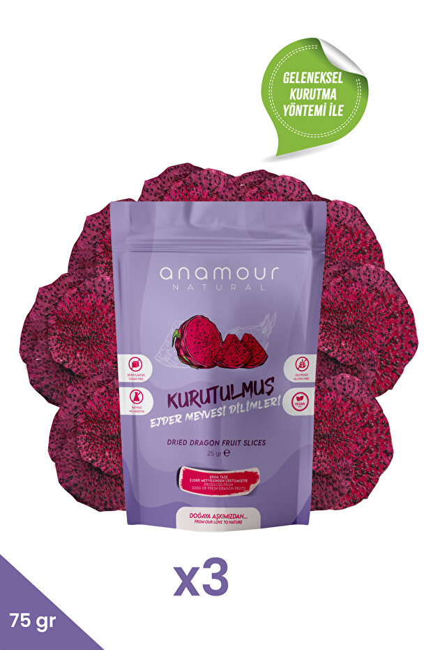 Ejder Meyvesi Kurusu - Cips Meyve (Şeker İlavesiz) - 3'lü Paket Kuru Meyve 75g - 2