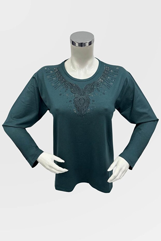 Women's Emerald Plus Size Stoned Viscose Mother Combed Cotton Blouse