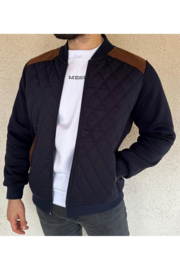 Men's Seasonal Navy Blue Quilted 3 Thread Sports Coat