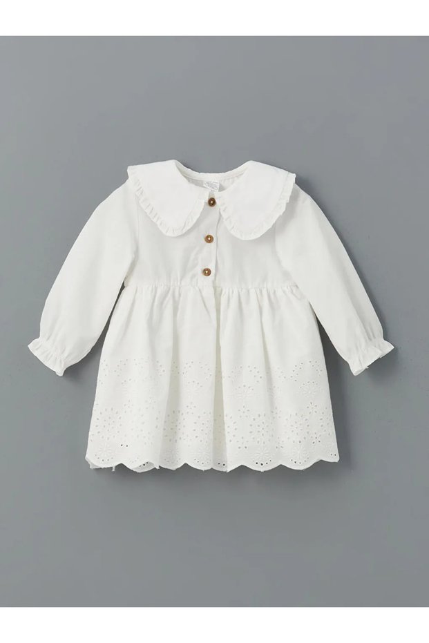Lcw Baby Ecru Baby Collar Embroidered Baby Girl Dress