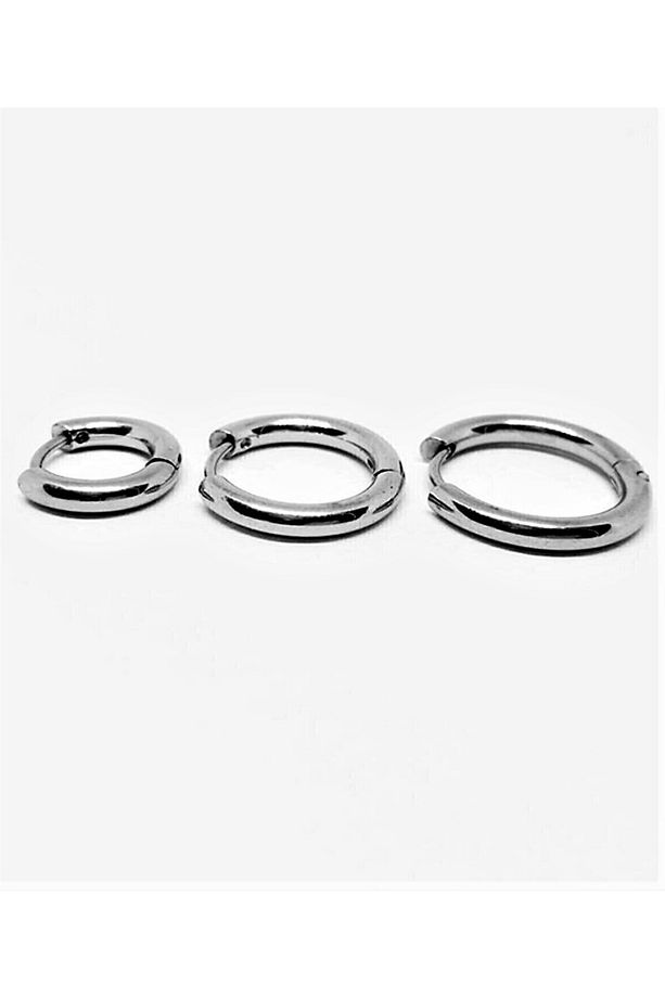 Cerrahi Çelik Halka Küpe Çelik Küpe 3 Adet 3'lü Set 10mm12mm14mm - 2