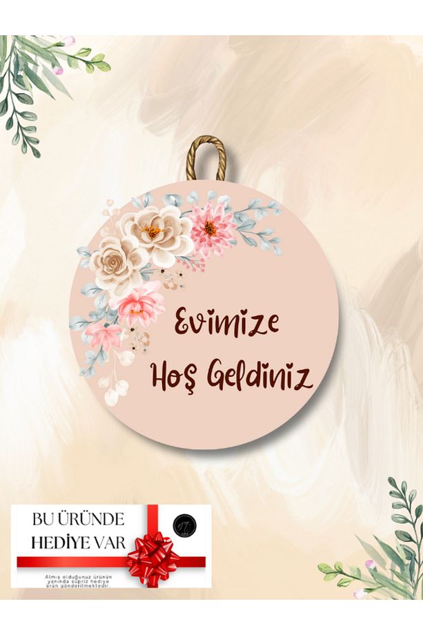 Çiçekli Kapı Süsü Dijital Ahşap Baskı Dış Mekan Kapı Süsü - Hediyeli - 1