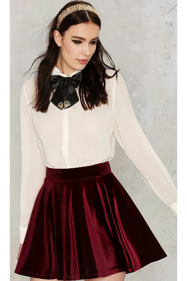 Women's Burgundy Kilos Velvet Mini Skirt