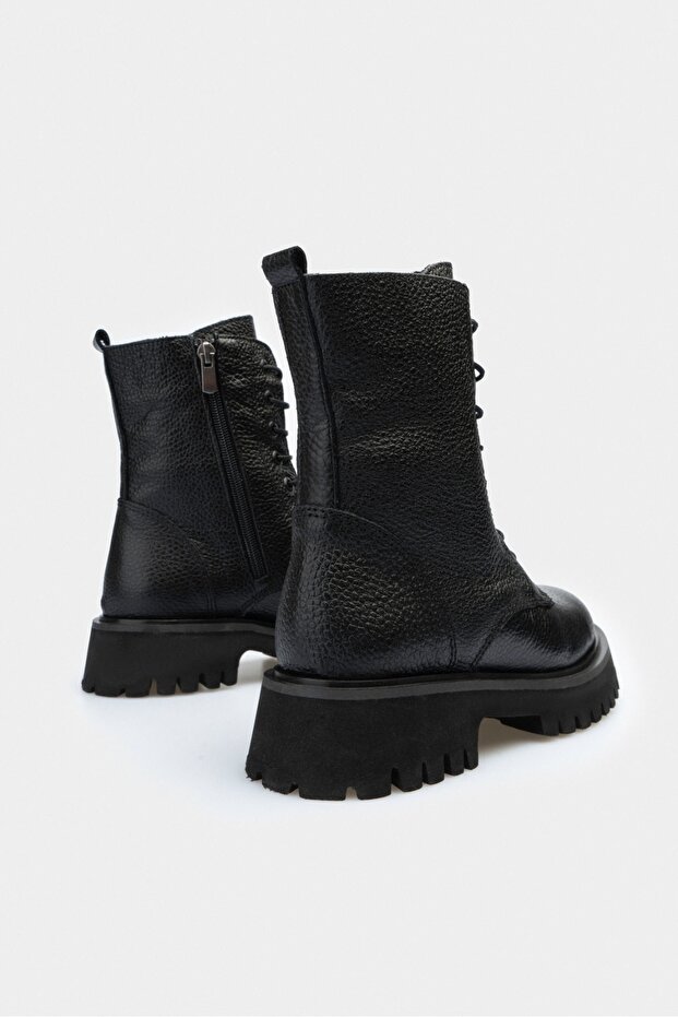 Tempest fekete valódi bőr sarkú, fűzős női csizma - 5