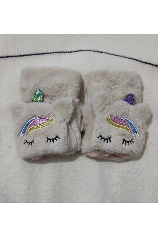 Unicorn Desen Peluş Eldiven - 1