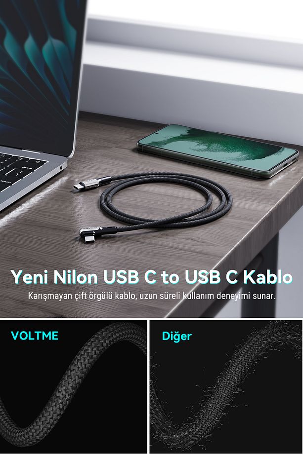 C2071 Stark 100W Type-C Şarj Kablosu 1.2M 5A-Siyah - 5