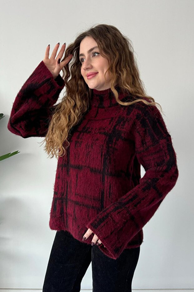 سترة بورجوندي منقوشة - 1