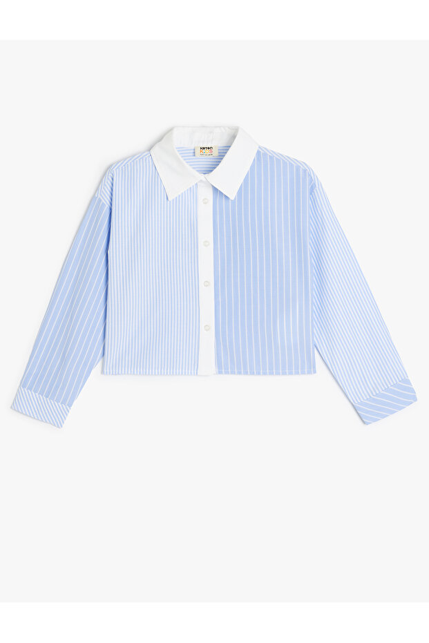 Long Sleeve Button Closure Striped Crop Shirt