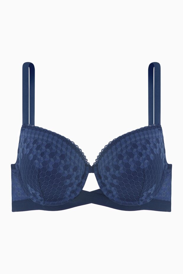 Crossed Elastic Detailed Lace Pack Low-Cut Bra - Double Push up - Fashion - 2510 - Blue