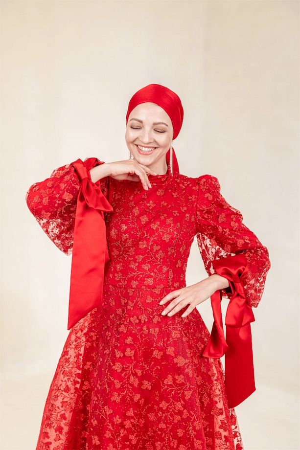 Lucetta Tesettür Abiye - Kırmızı - 4