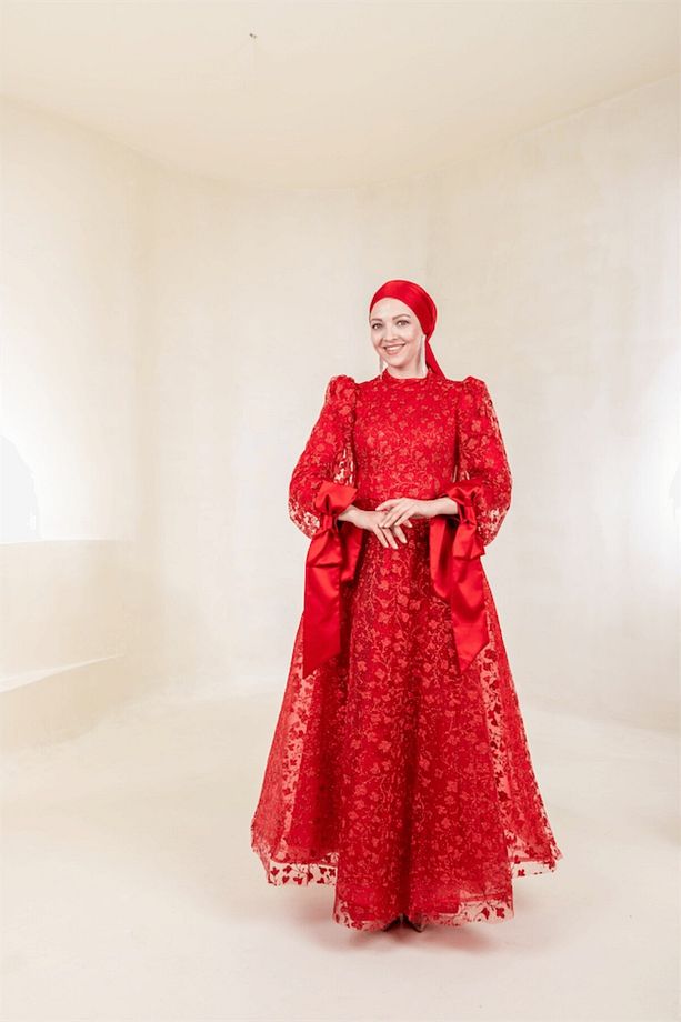 Lucetta Tesettür Abiye - Kırmızı - 1