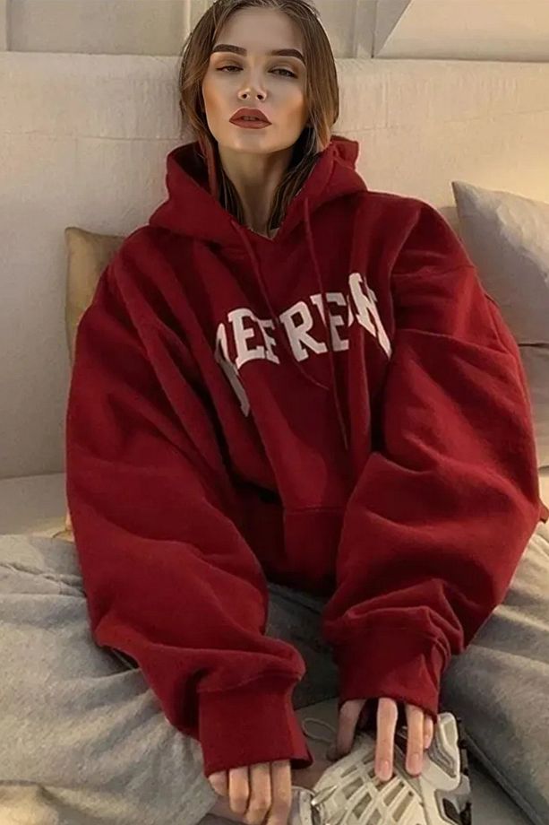 Pamuklu Y2K REFRESH Baskılı Kapüşonlu Sweatshir - 1