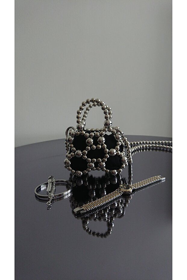 Gümüş inci file çanta - 1