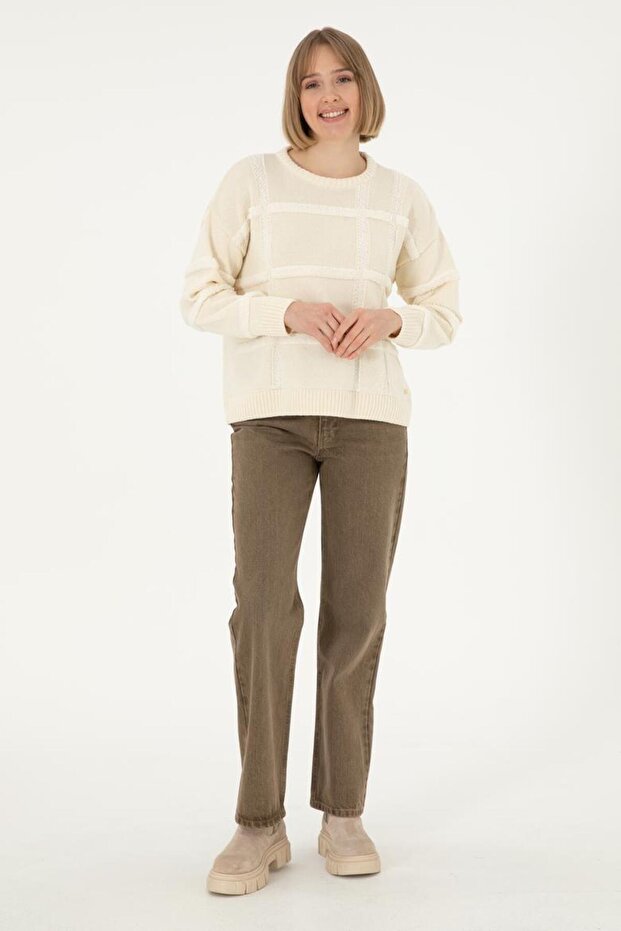 Bisiklet Yaka Yumuşak Doku Şık Kadın Kazak - 4