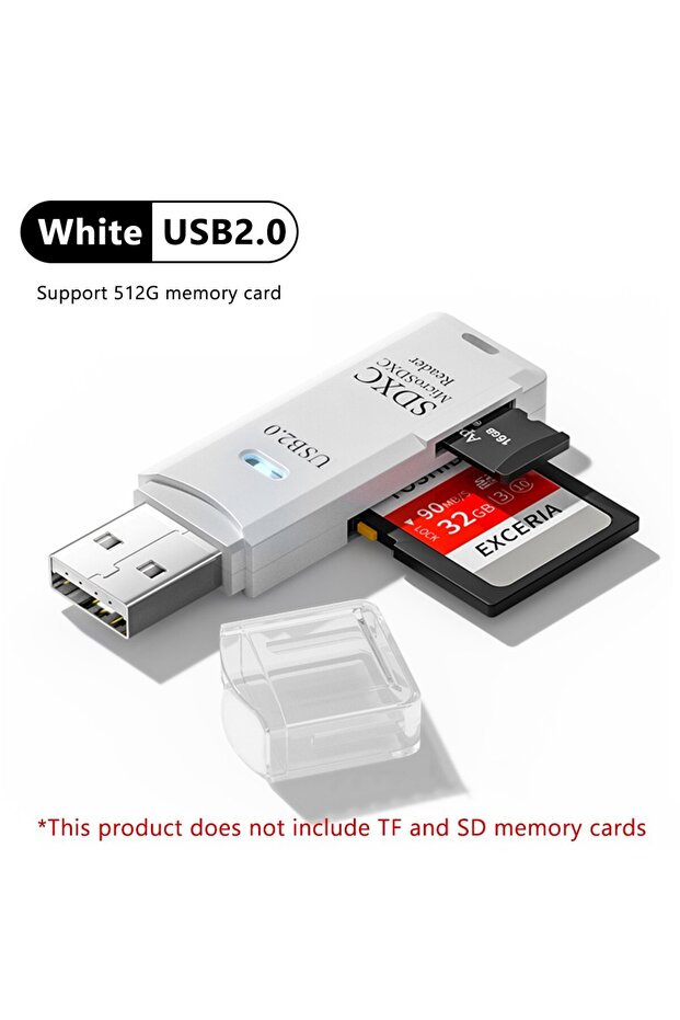 White USB2.0 2PCS 2-in-1 USB 3.0 Card Reader USB3.0 To SD TF Memory Card Reader USB Flash Drive Card - 1