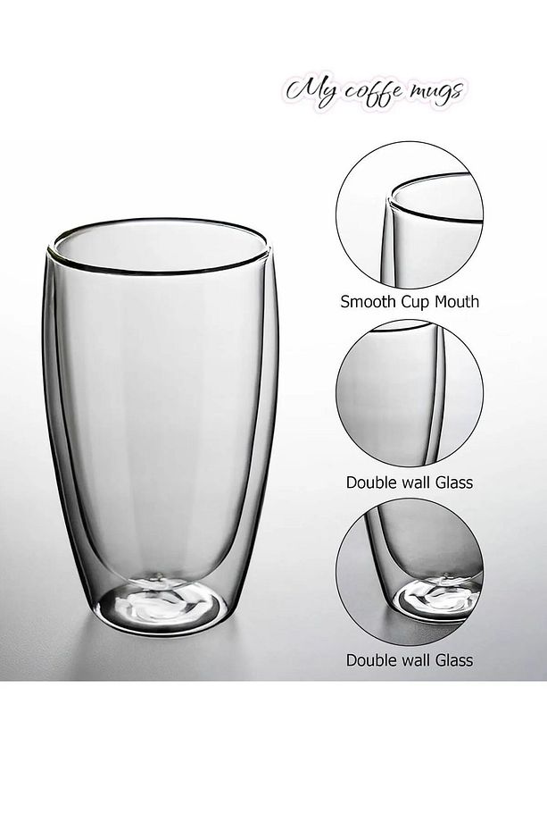 2 Adet Çift Camlı Çift Cidarlı Bardak 500 ml - 1