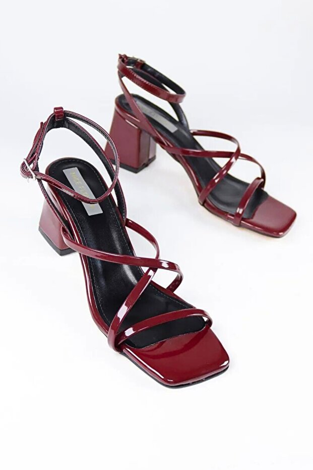 Burgundy Women's Sandals with Ankle Strap Heels
