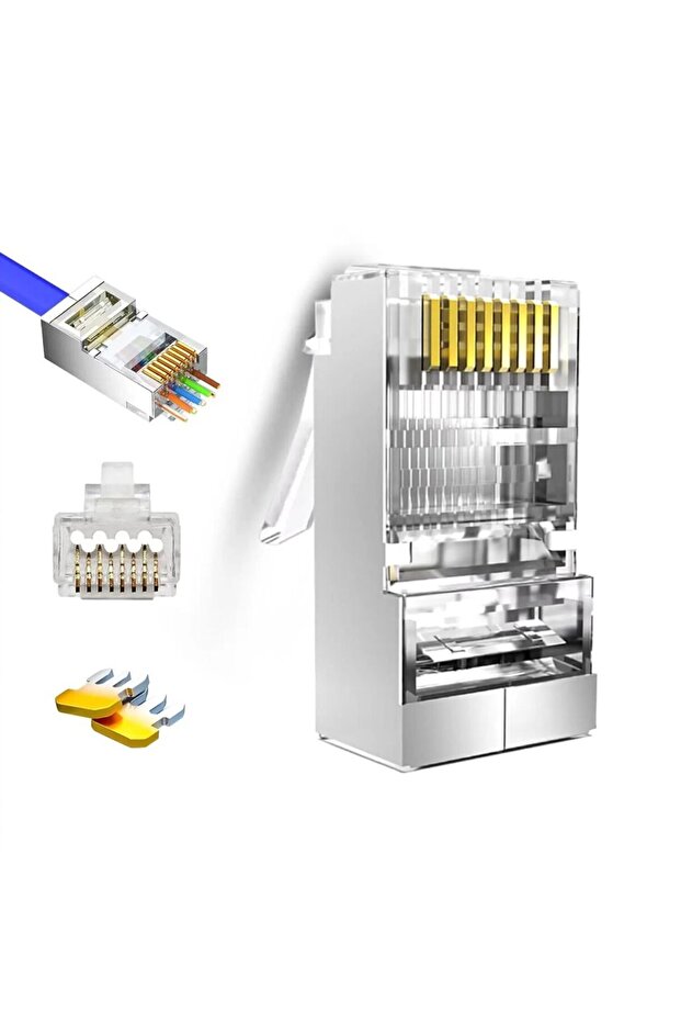 50PCs ZOERAX 50-Pack RJ45 Pass Through Connector Cat6 Shielded RJ45 Modular Plugs Gold Plated 8P8C R - 1