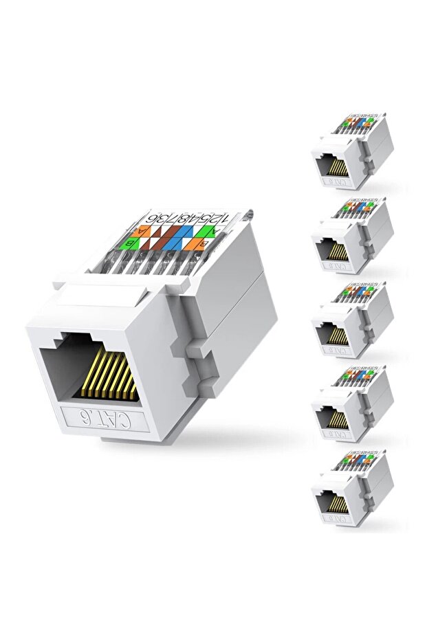 6 قطع ZoeRax 6 قطع Cat6 RJ45 Keystone Jack بدون أداة، لا يتطلب أداة ضغط لأسفل، موصل وحدة، أبيض