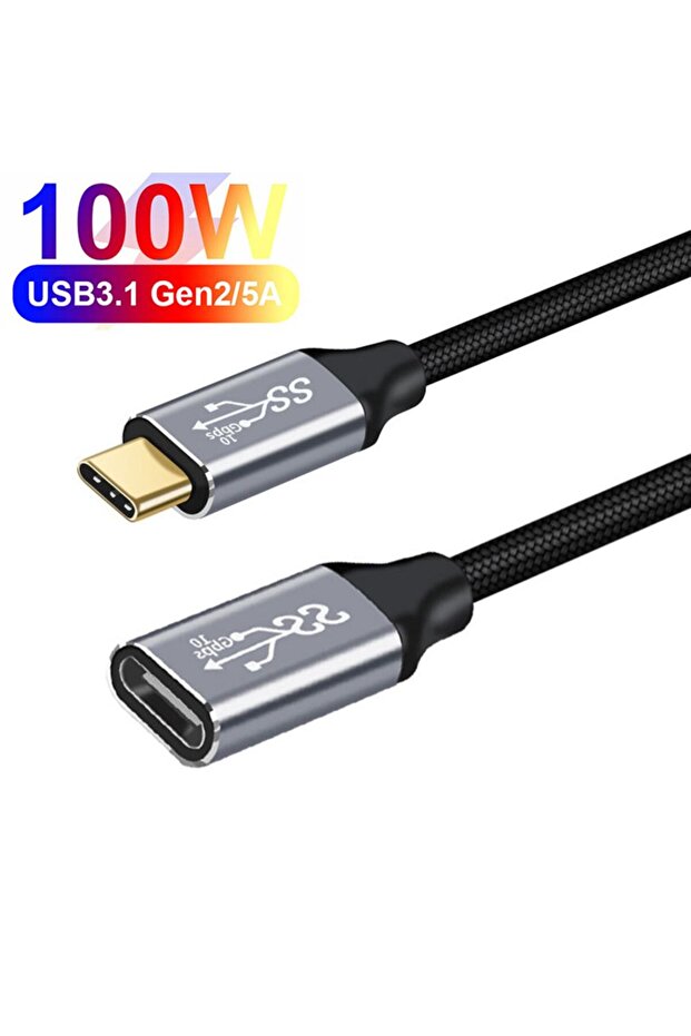 0.5m 100W PD Fast Charging Cable Male to Female Data Line 4K@60HZ Video Cord 10Gbps USB 3.1 Gen 2 Ty