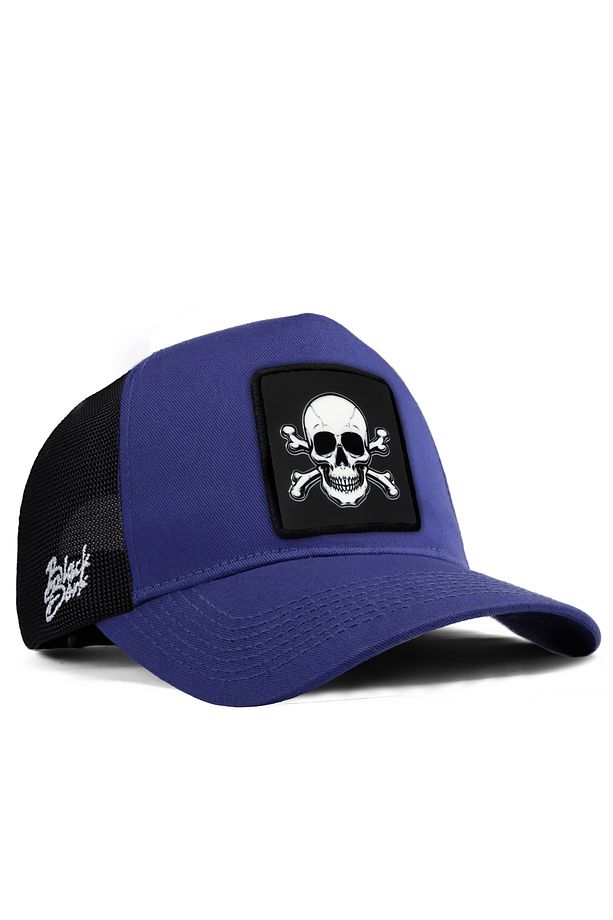 V1 Kurukafa Logolu Siyah-mavi Trucker Şapka - 1