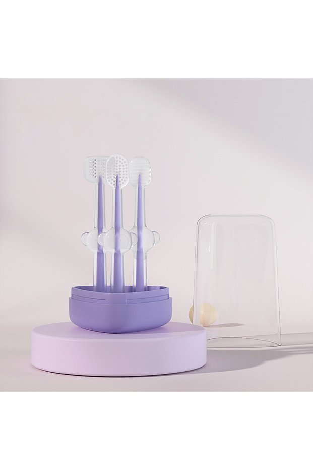 PURPLE 3pcs/set Pet Toothbrush Purple Cat Silica Gel Brush Clear Up Bad Breath Tartar Teeth Care Dog