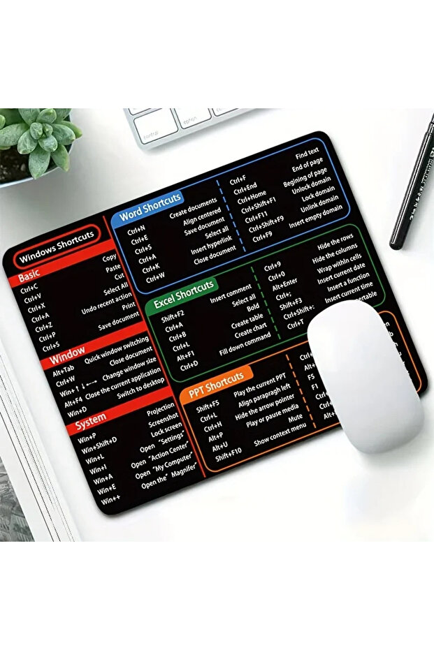 7 x8.6in(18 x22cm) black Mouse Mat Office Software Shortcut Key Mouse Pad Small 22x18cm Excel Word P - 1