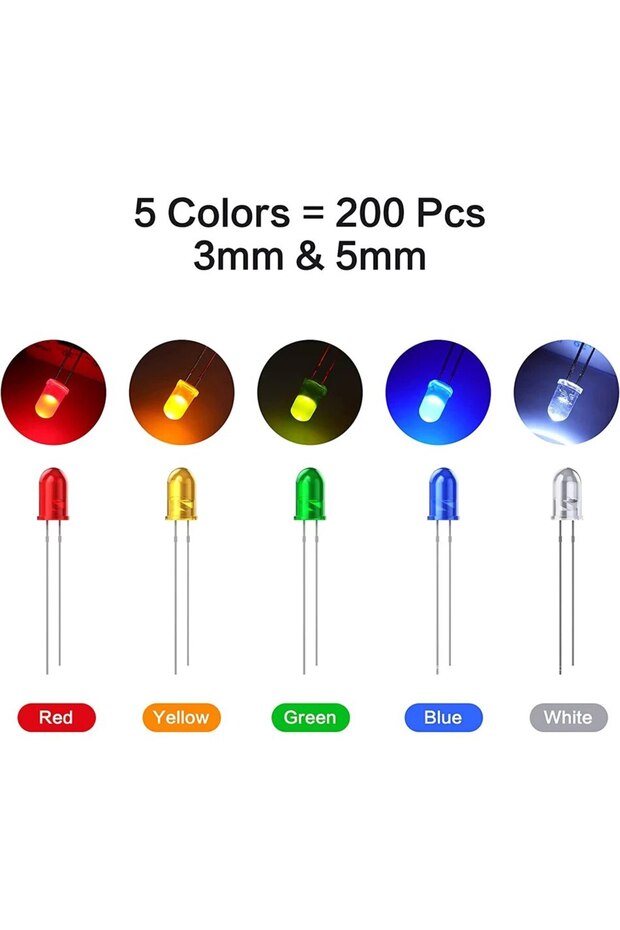 200 قطعة في صندوق 200 قطعة من الصمام الثنائي LED، 3 مم 5 مم الصمامات الثنائية الباعثة للضوء LED الشفافة لمبة مصباح LED أحمر أخضر أزرق