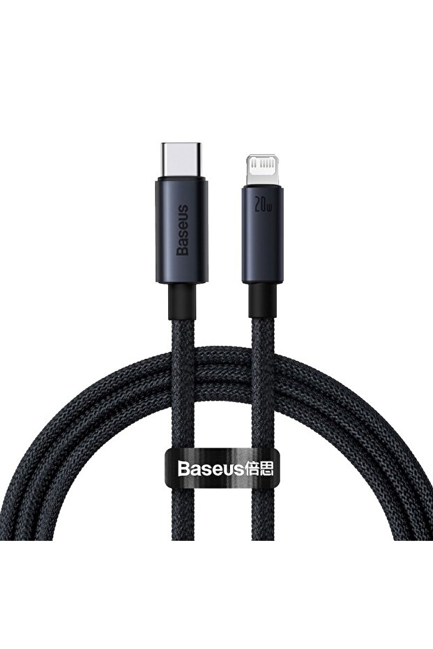 كابل BASEUS بطول 1 متر، أسود اللون، يدعم الشحن السريع USB-C بقدرة 20 واط، متوافق مع أجهزة iPhone 14 و13 و12 Pro Max.