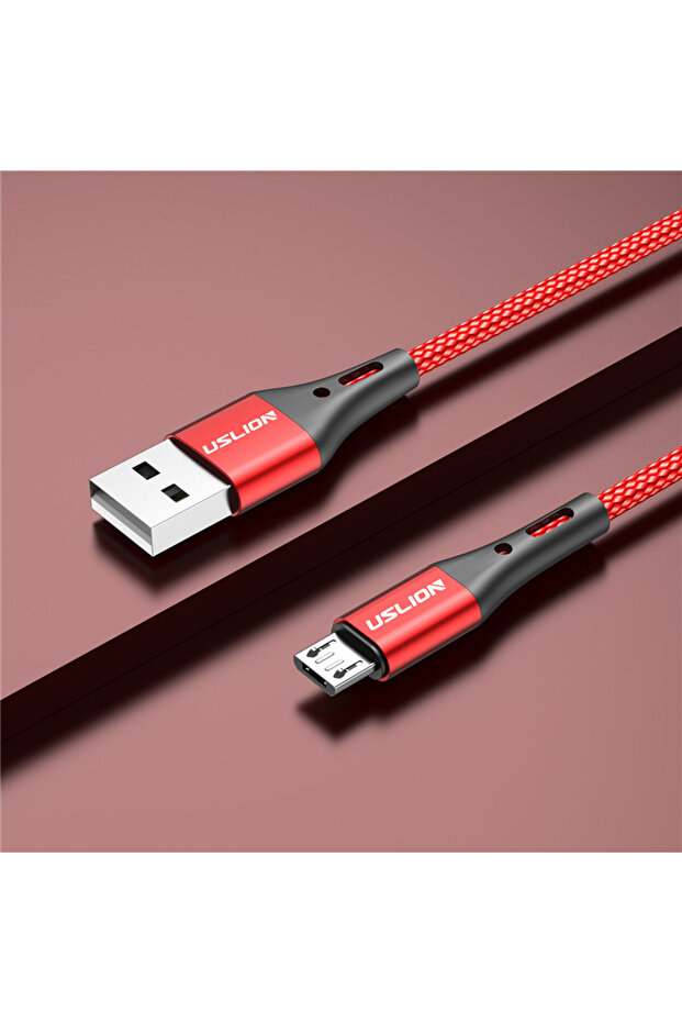 كابل شحن سريع 3M أحمر اللون من نوع USLION بقوة 3 أمبير من نوع Micro USB للهواتف المحمولة التي تعمل بنظام Android...