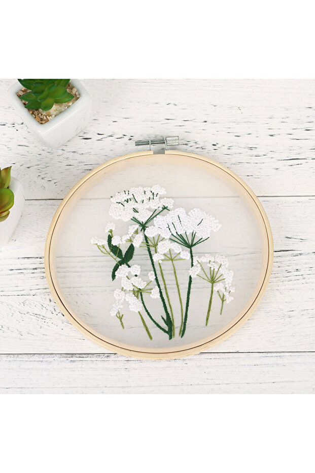BHCX-C13 DIY Embroidery Set White Flowers Plants Pattern Embroidery Starter Kit Cross Stitch Kit Nee