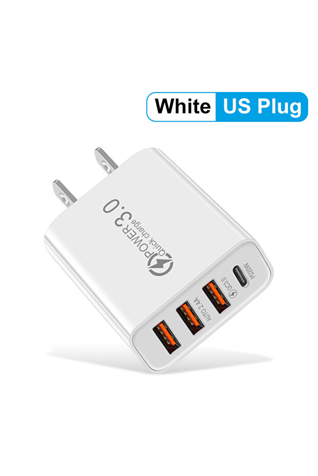 شاحن حائط متعدد المنافذ USB PD بقدرة 20 وات باللون الأبيض الأمريكي لأجهزة iPhone 13 12 للهواتف المحمولة...